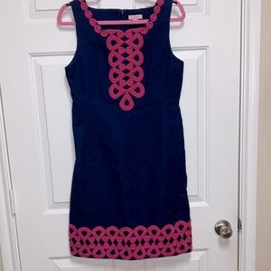 Lilly Pulitzer Women's Adelson Navy Blue & Pink Jacquard Shift Dress Size 8